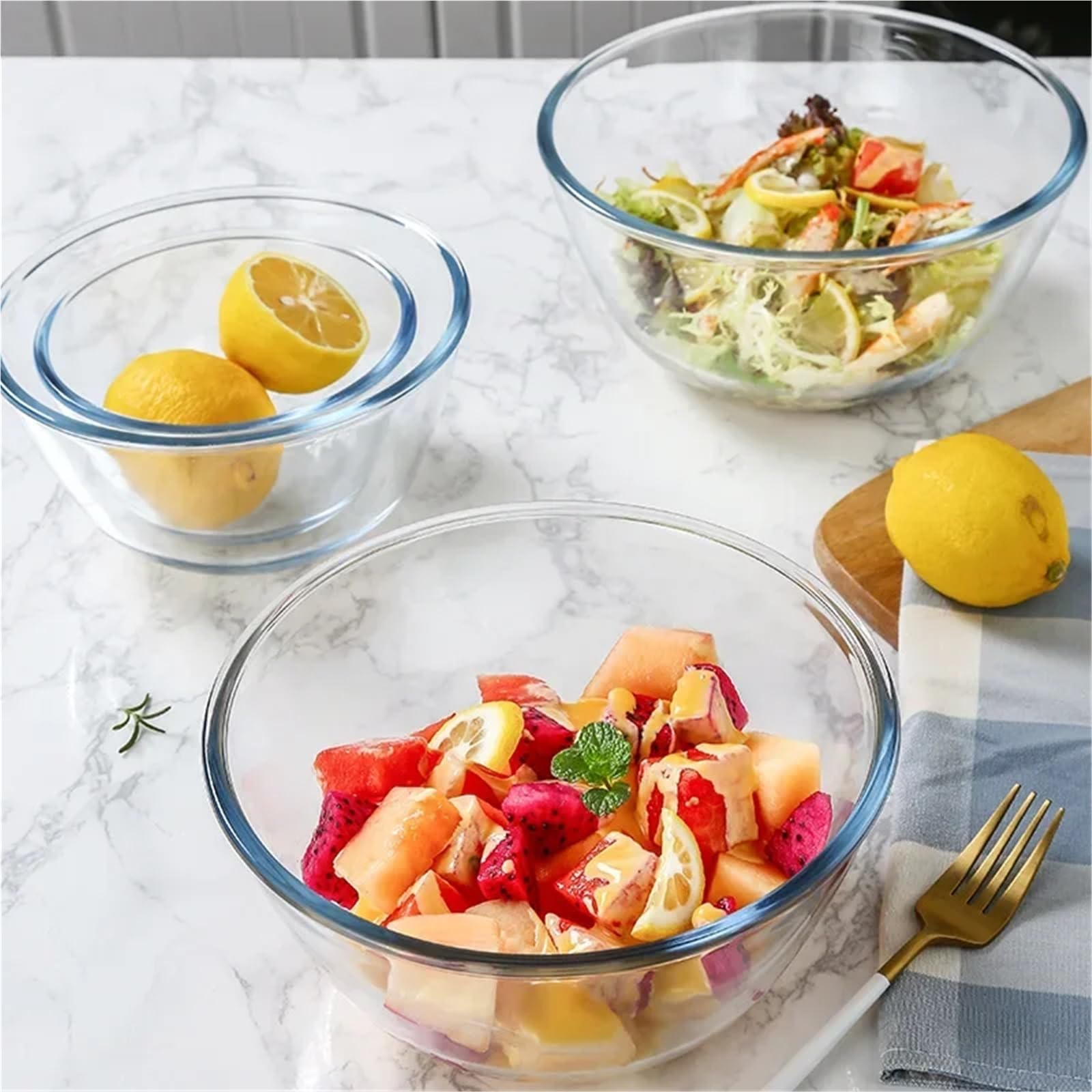 Salatschüssel 2 stücke Transparente Glas Salat Schüssel Extra Große Nudel Ramen Kreative Schalen Mikrowelle Suppe Reis Hause Küche Werkzeuge Für Die Küche(1600ml)