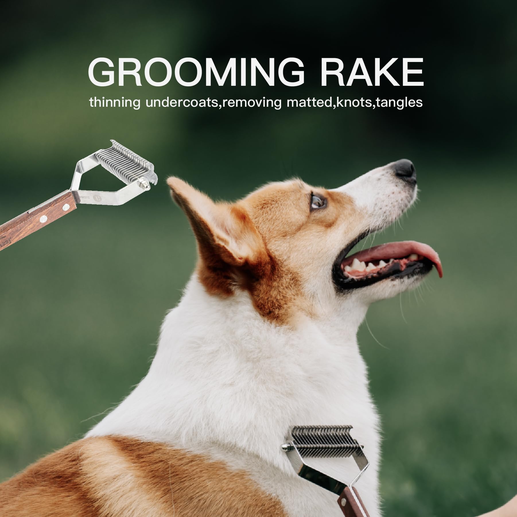 Pet Dematting Rake with 2 sided Professional Pet Grooming Rake for Dogs and Cats 20 Blades Deshedding Detangle Thinning Undercoat Comb and Face Comb Kit with Wooden Handle