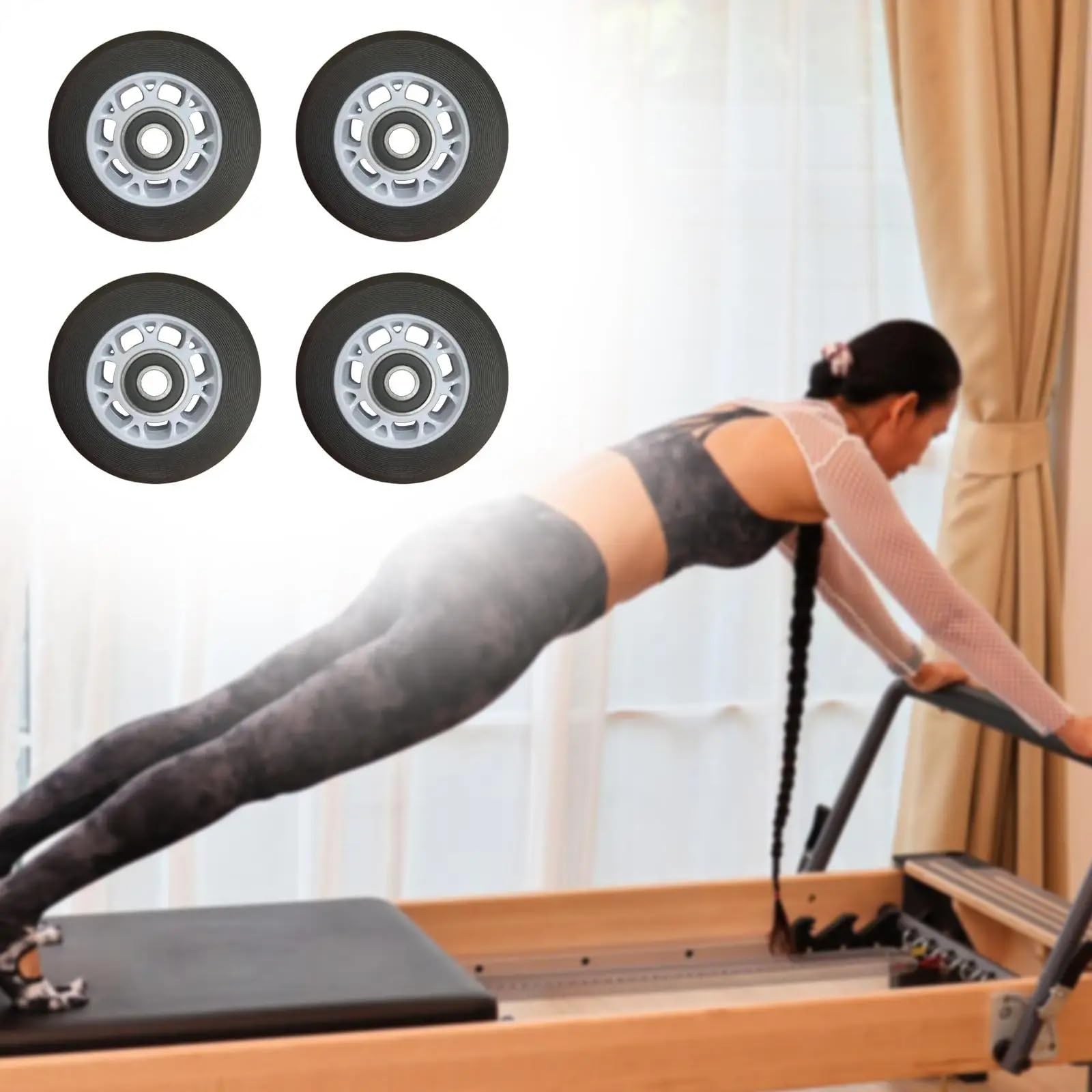 máquina de Pilates Piezas Ruedas reformadoras Pilates, Cama Repuesto Resistente al Desgaste, 4 Piezas Pilates para