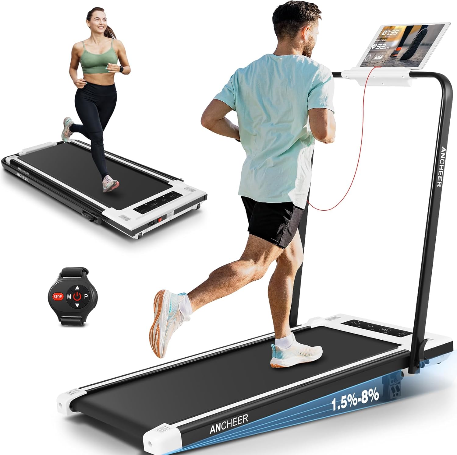 ANCHEER 4 in 1 Under Desk Treadmill with Incline – 2s Folding/Max 300 lb Capacity Walking Pad – Compact Electric Treadmill for Home, Gym, or Office with LED Touch Screen and Remote Control