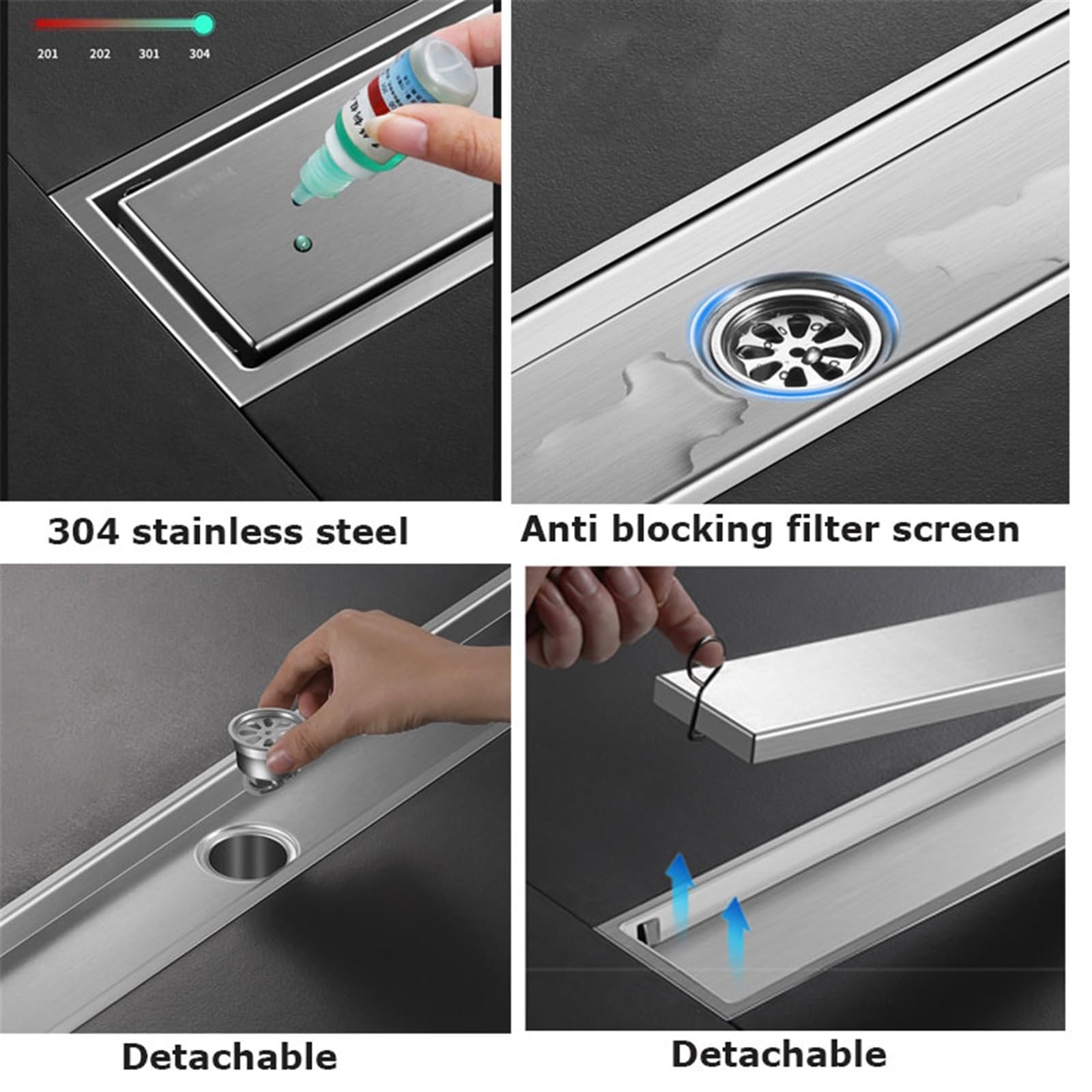 Pannello Doccia Intelligente in Acciaio Inox 304 Nichelato Dorato Spazzolato con Colonna, Getti a Cascata, Spa e Pioggia
