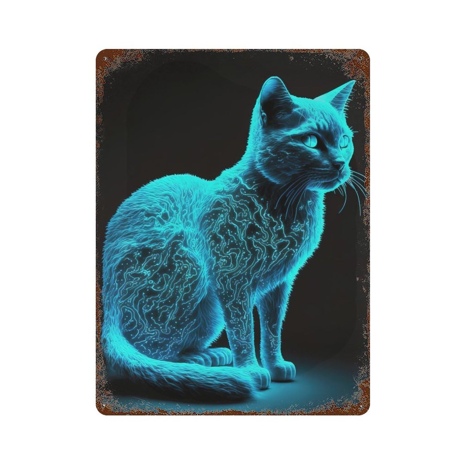 Colorful Neon Cat 15.7"x11.8" Retro Metal Sign, Industrial Home Decor for Office, Studio And Wall Decor