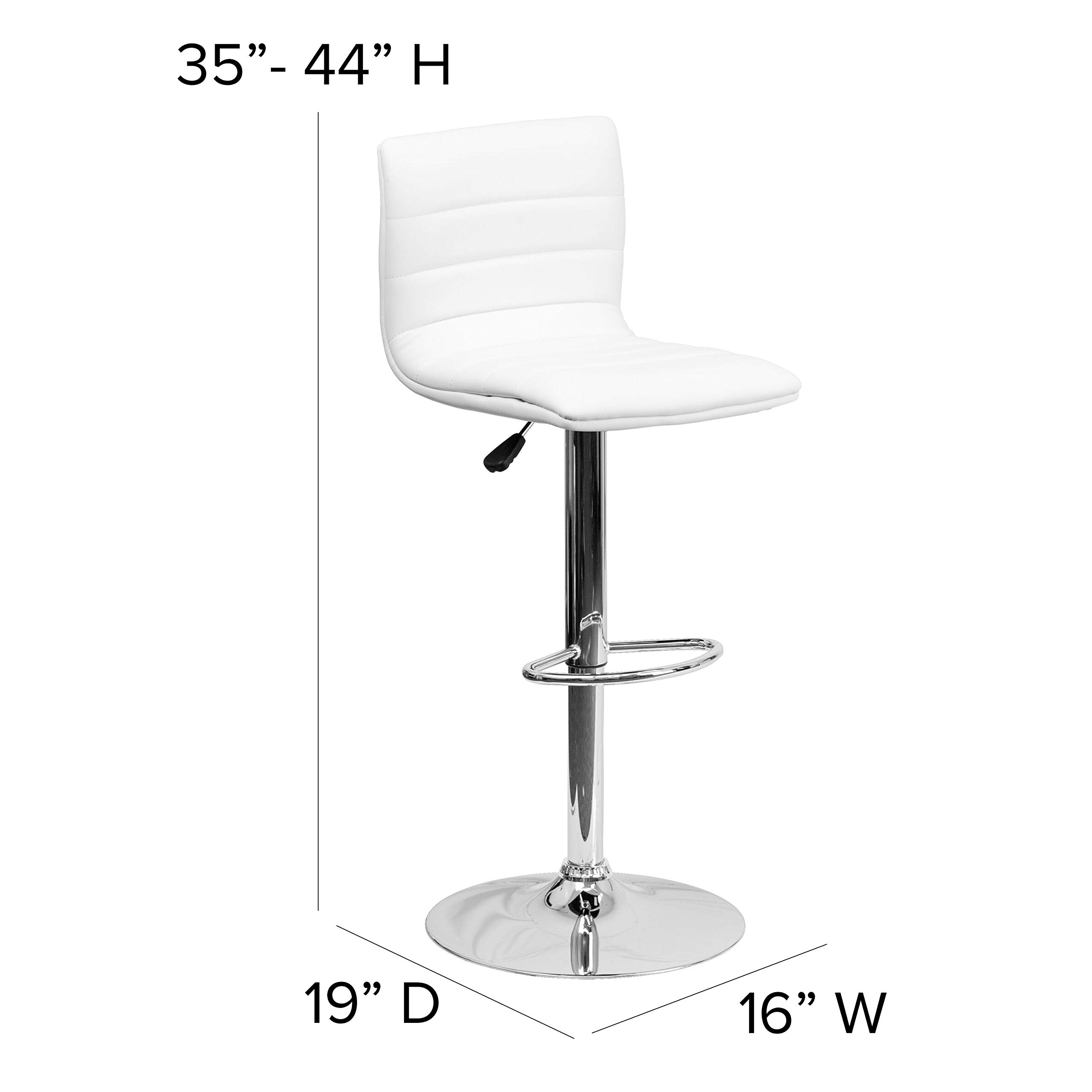 Flash Furniture Betsy Modern White Vinyl Adjustable Bar Stool with Back, Counter Height Swivel Stool with Chrome Pedestal Base