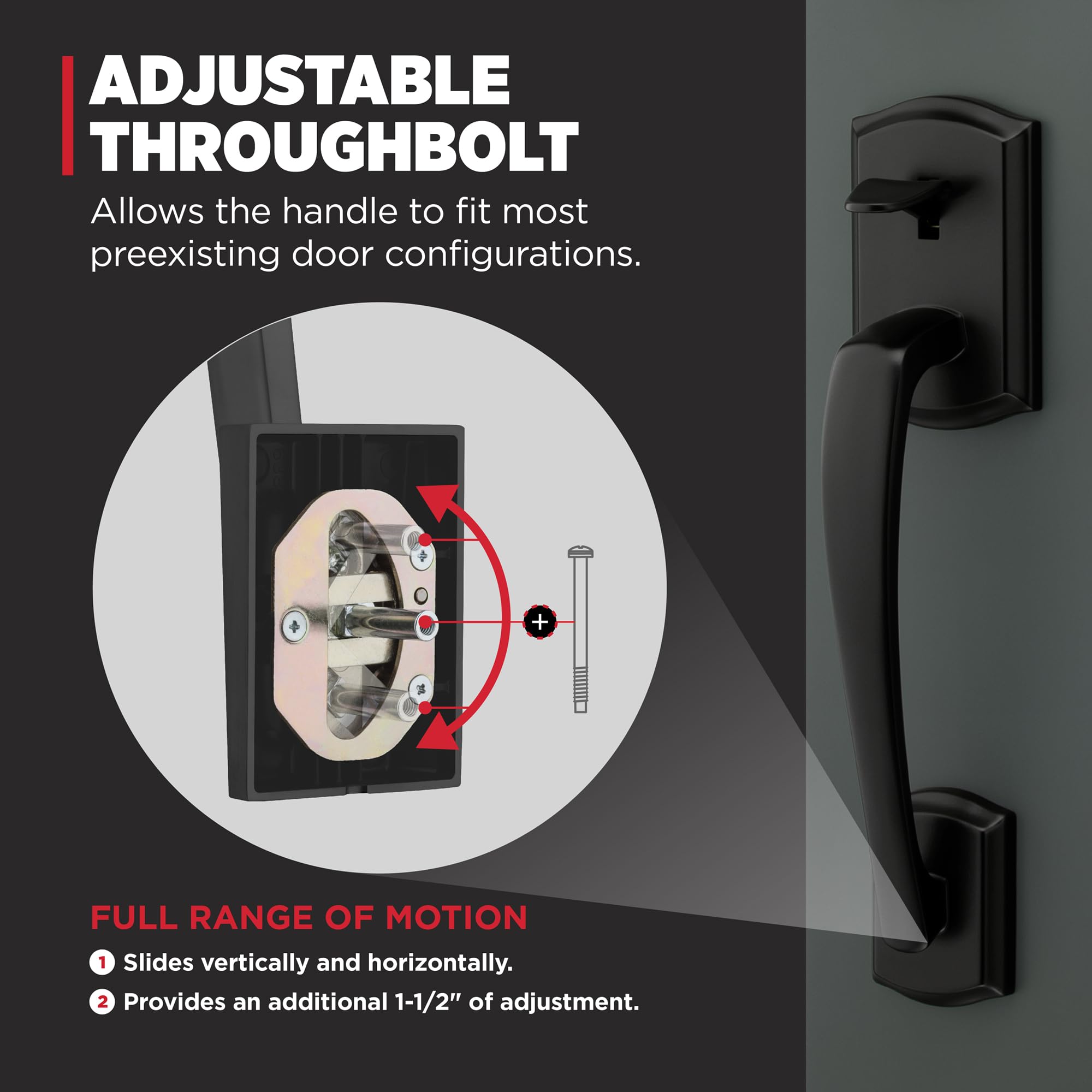 Kwikset Prescott - Juego de manija y cerrojo de seguridad para puerta delantera, juego de manijas simuladas exterior con palanca reversible interior, cerrojo de seguridad de bloqueo seguro, negro mate