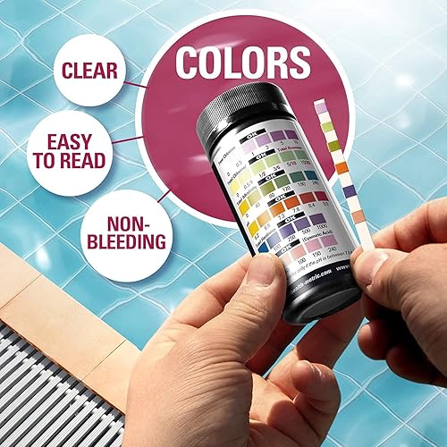 Miniatura 4 de Health Metric Tiras de prueba de 7 vías para piscina y spa, 100 unidades, kit de tiras de prueba de piscina para cloro, bromo, alcalinidad, dureza