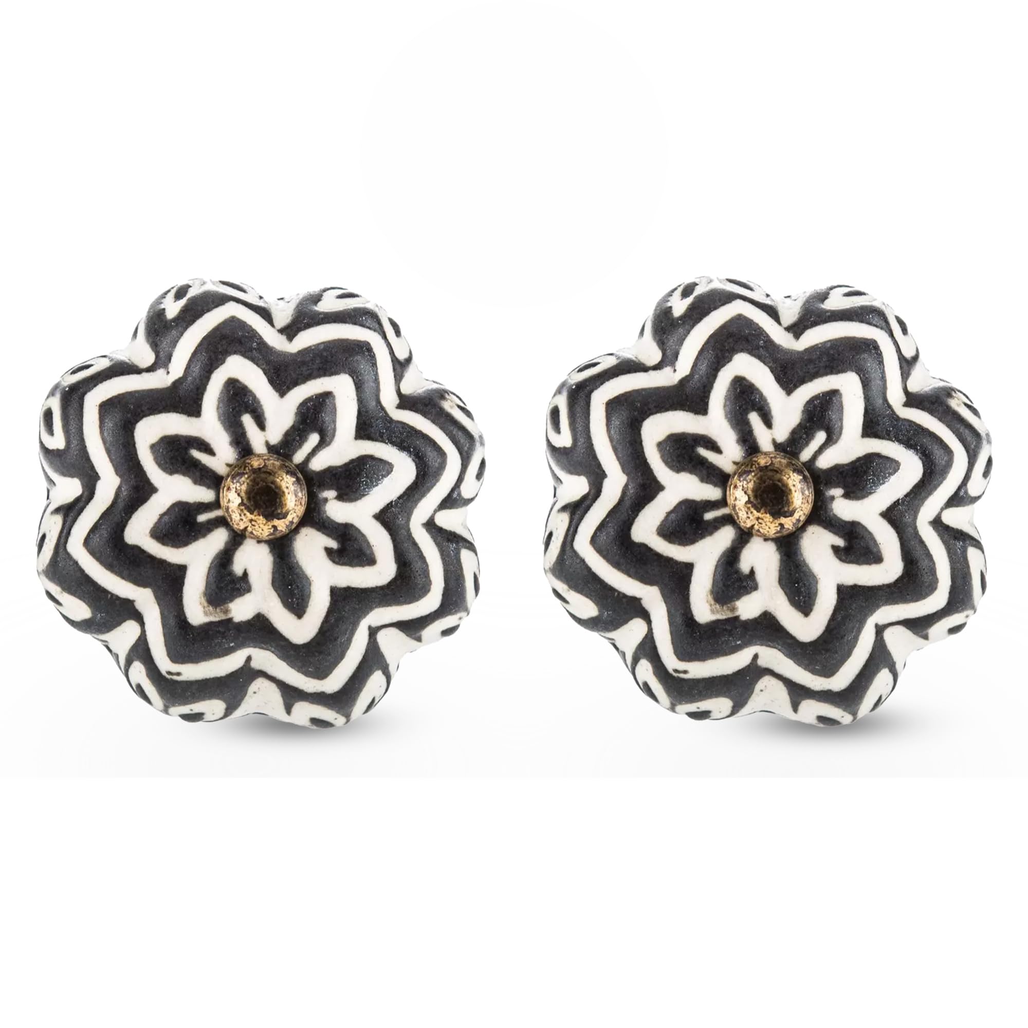 Black & Cream Flower Knob, Dresser Hardware for Home Decor, Set of