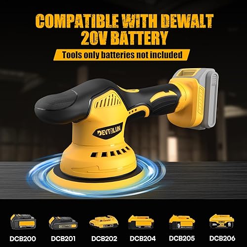 Miniatura 2 de Kit de pulidor inalámbrico de coche para batería Dewalt de 20 V (sin batería), máquina pulidora aleatoria de doble acción sin escobillas de 6