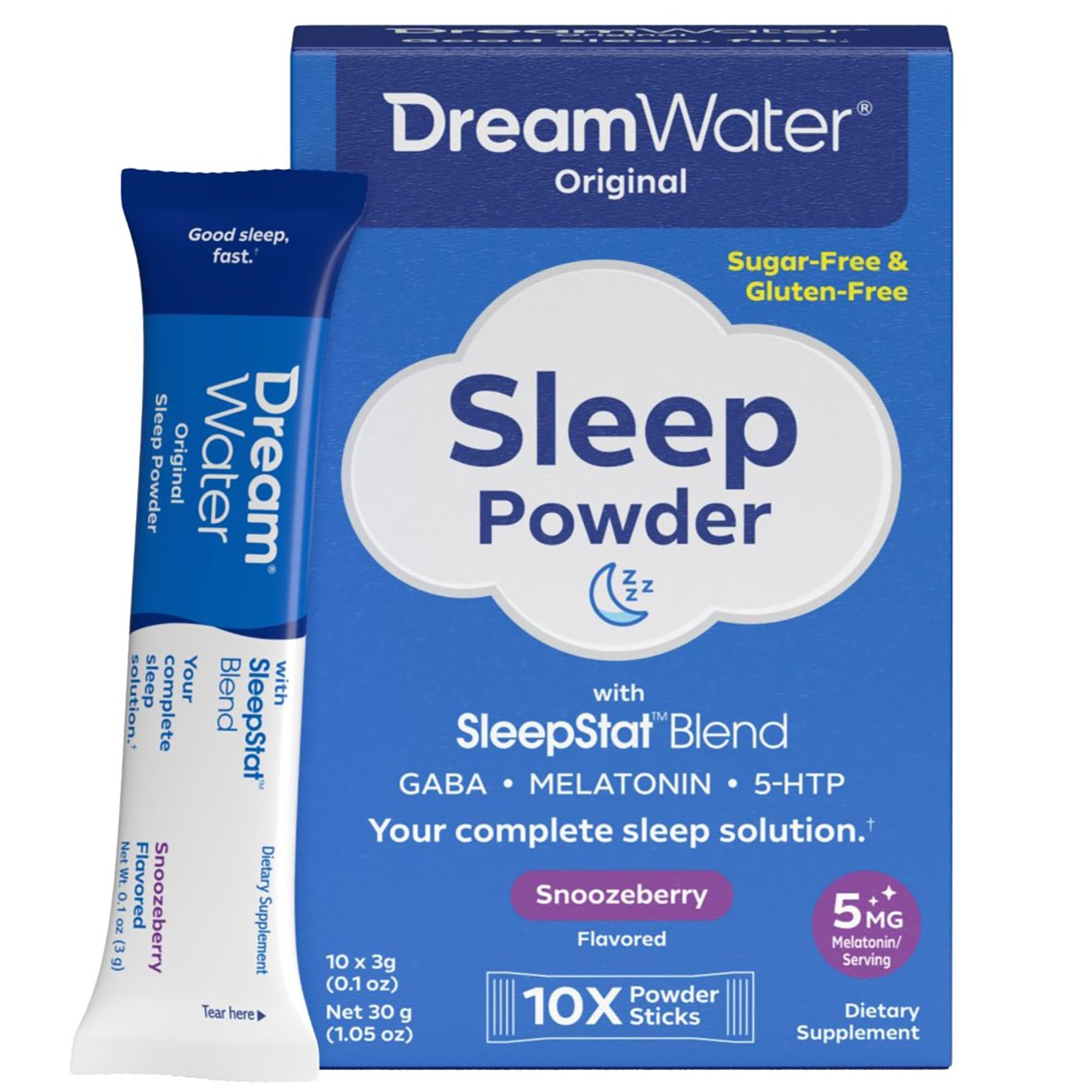Dream Water Sleep Aid Powder; Melatonin 5mg, GABA, 5-HTP; Natural Flavors; Helps You to Fall Asleep, Fast, and Wake Refreshed; Snoozeberry, 30-Count — Amazon image 10