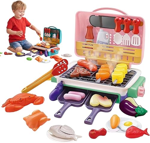 Juego de juguetes para barbacoa para niños, juguete de cocina de simulación, juego de juguetes de cocina con sonido en aerosol y comida que cambia