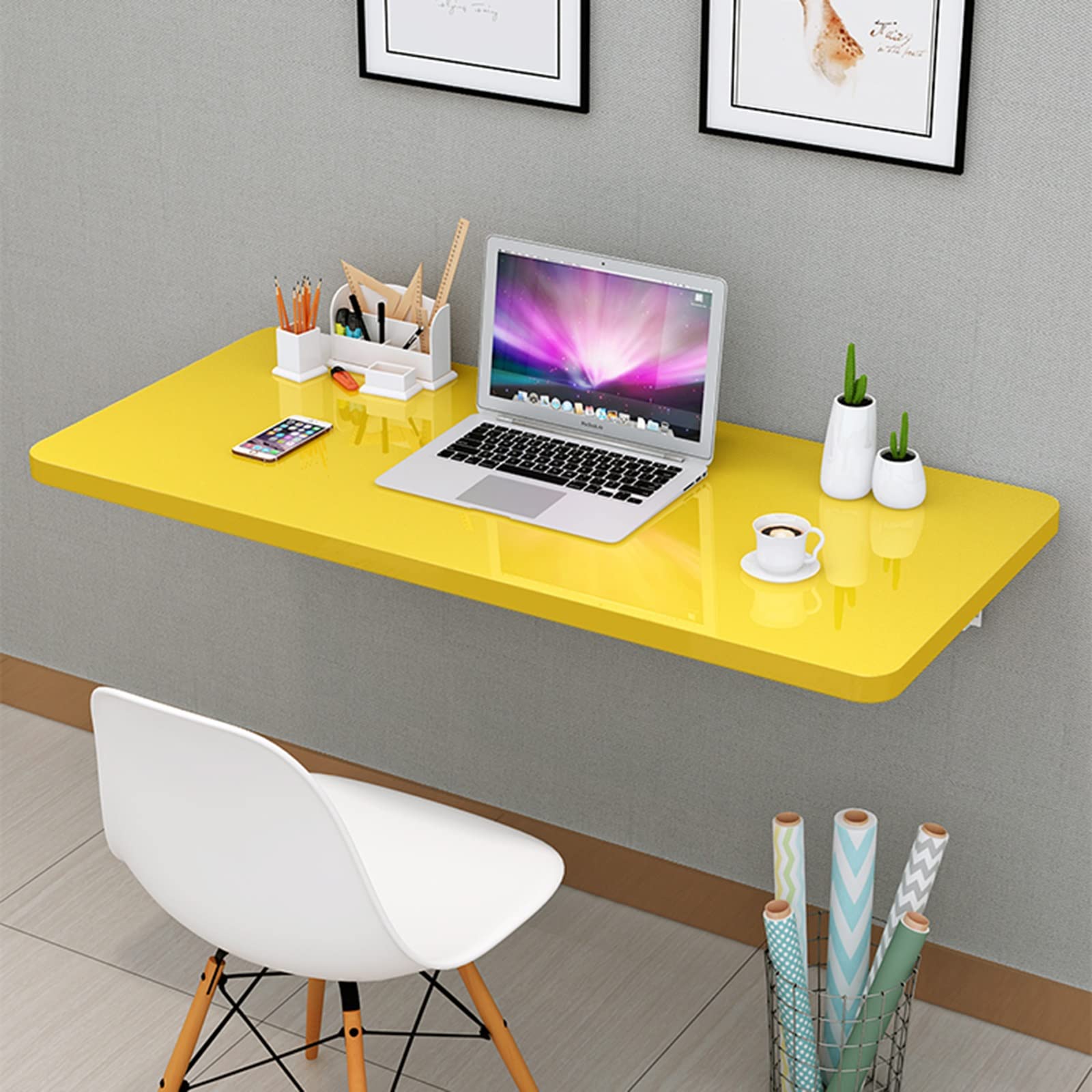 Table pliante murale jaune 90x40 cm pour petite cuisine
