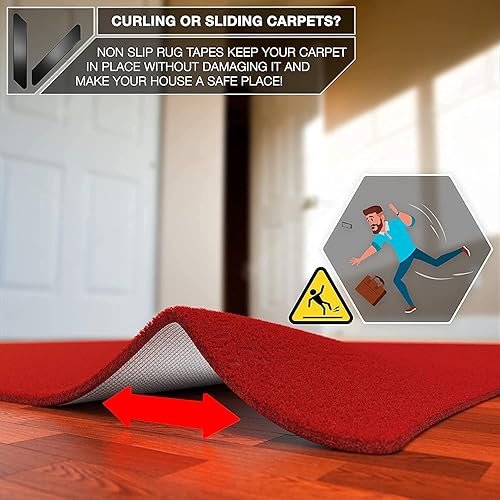 Miniatura 6 de Paquete de 32 agarraderas antideslizantes para alfombras que mantienen la alfombra en su lugar y las esquinas planas, para todo tipo de suelos de