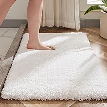 Disolla White Bathroom Rugs 24x36 Non Slip Fluffy Bath Mat for Bathroom Floor Washable Plush Luxury Bath Rug for Tub Soft Shaggy Absorbent Shower Sink Mat