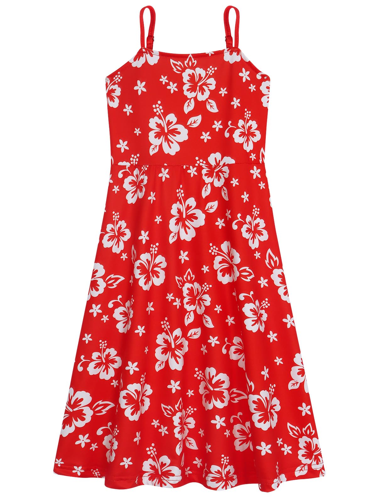 Jurebecia Princess Costume for Girls Red Sleeveless Hawaiian Flower Print Dresses Halloween Cosplay Holiday Party Wear 4-5 Years - Image 3