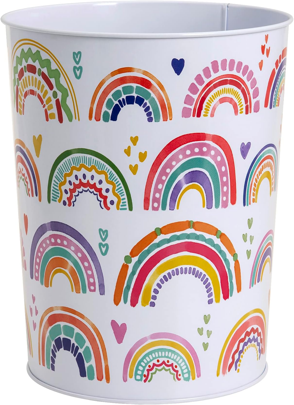 Allure Home Creation Rainbow Hearts Metal Wastebasket-Compact Size 7.70" x 7.70" x 9.40"-1.50 Gallons