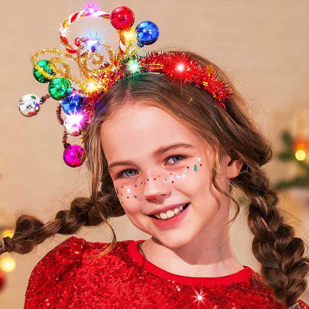 GORTIN Light up Christmas Ball Headband LED Xmas Glowing Candy Cane Headdress New Years Headpiece Holiday Costume Headwear Hair Accessories for Women - Image 3