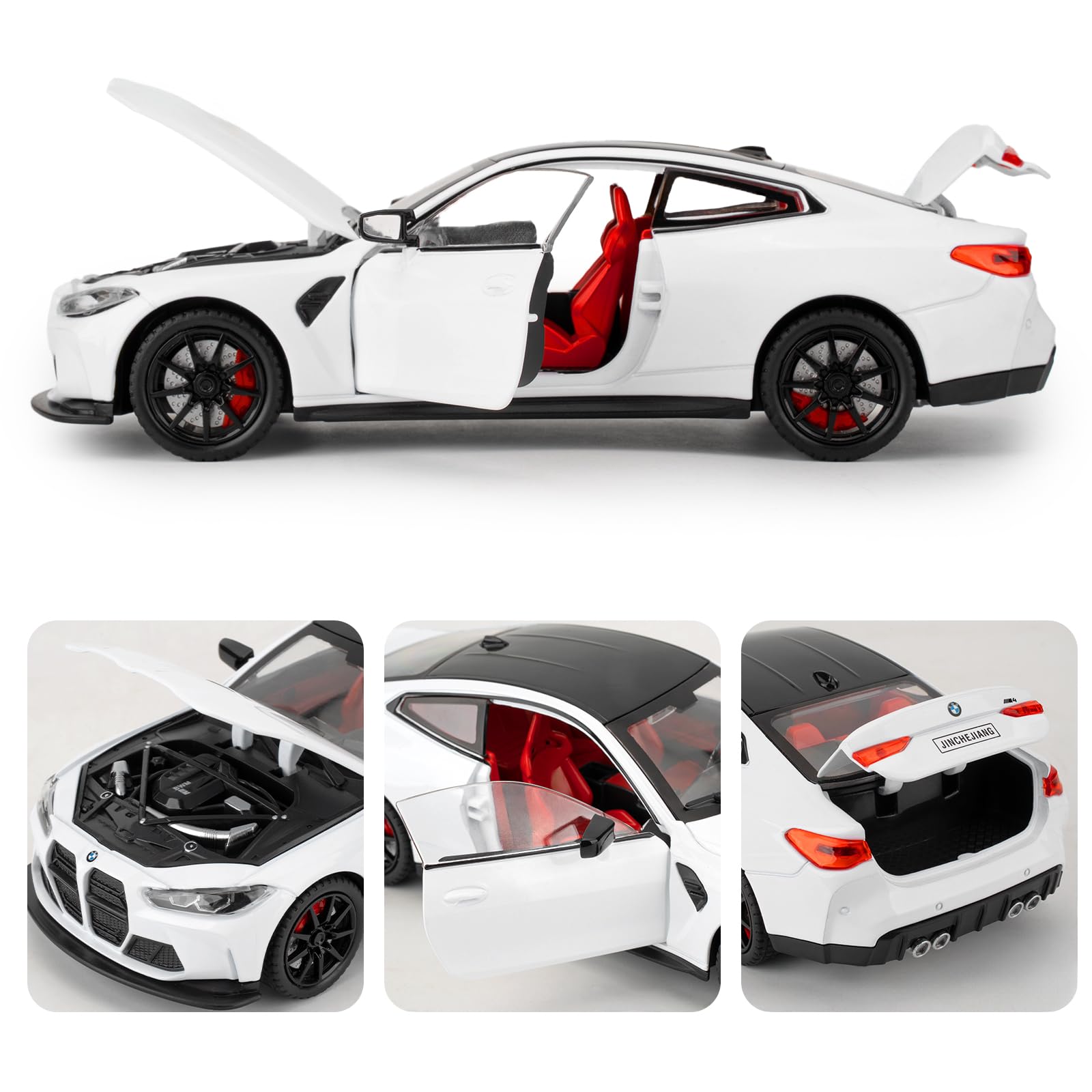 TGRCM-CZ 1/24 Compatibile con BMW M4, veicoli da tirare in lega di zinco con suono e luce per collezionisti e bambini dai 3 anni in su, regalo di compleanno (bianco)