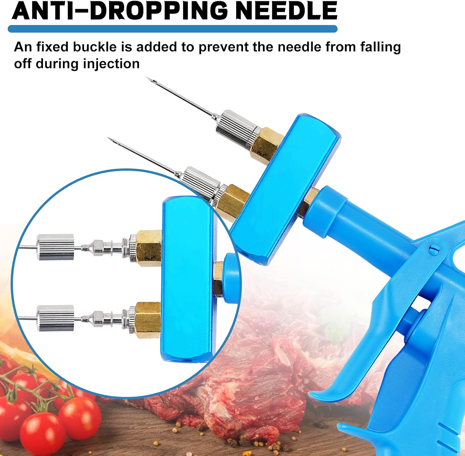 Meat Injector Gun Pump with Hose, 70W Electric Marinade Injector Meat Syringe Single Gun with 10 Stainless Steel Needle for Roast Turkey, Pork, Beef (Double Needle)