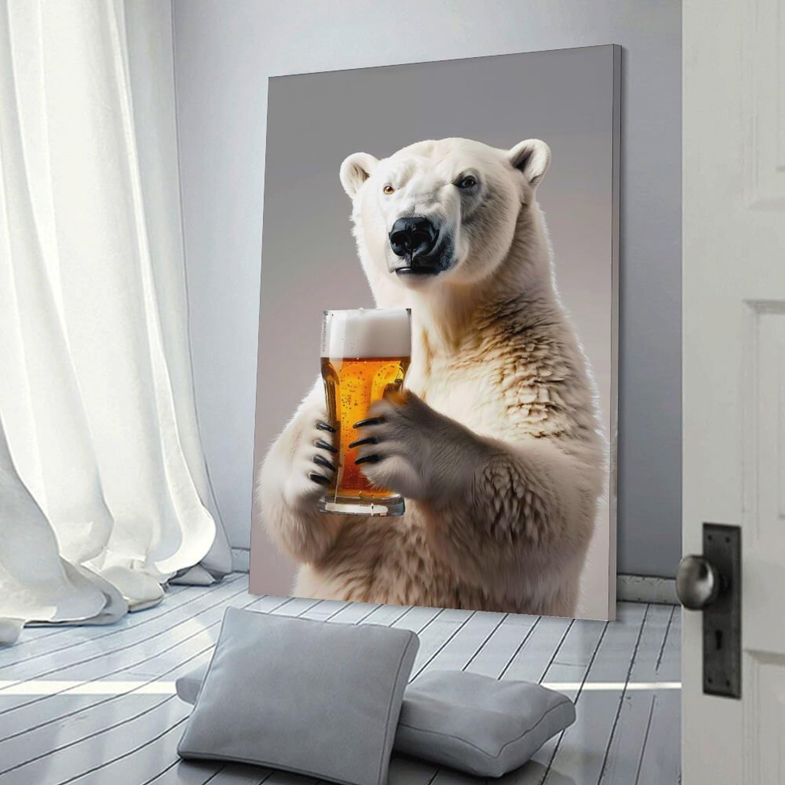 Junmoney Canvas Wall Art Polar Bear Beer, 20x30inch(50x75cm), for Bedroom, Guest Room Or Reading Nook, Canvas Wall Decor for Personal Spaces