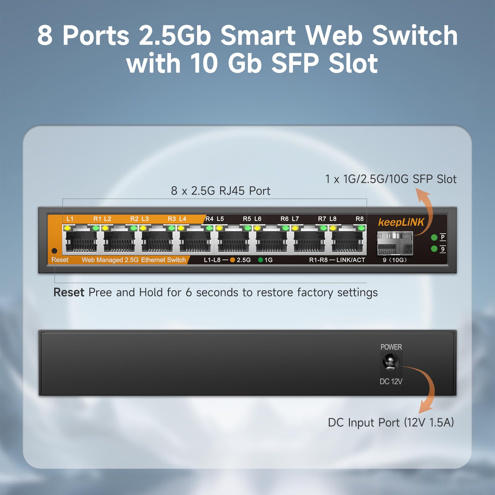 8 portów Przełącznik 2,5 G Web Smart Managed, 8 x 2,5G Base-T i 1 x gniazdo SFP 10G, obsługa agregacji statycznej 802.3ad, QOS/VLAN/IGMP, metalowa obudowa sieciowy przełącznik Ethernet