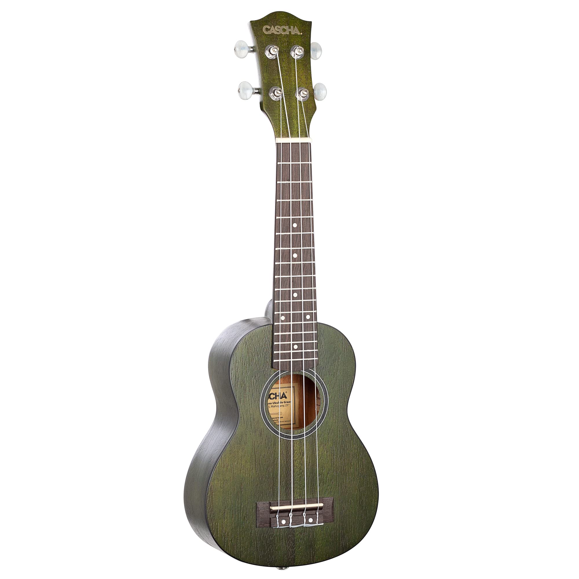 Cascha Mahagoni Sopran Ukulele Erwachsene & Kinder in Grün - inkl. 3 Plektren & gepolsterte Tasche - Mahagoniholz-Ukulele für Anfänger & Fortgeschrittene - Aquila Nylon-Saiten