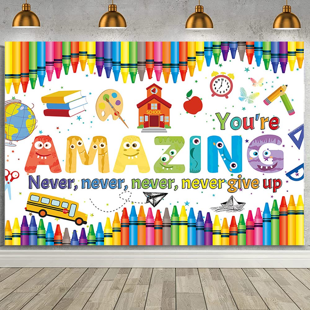 MEHOFOND 7x5ft Welcome Back to School Backdrop Banner Inspirational Back to School Decorations Background First Day of School Backdrop for School