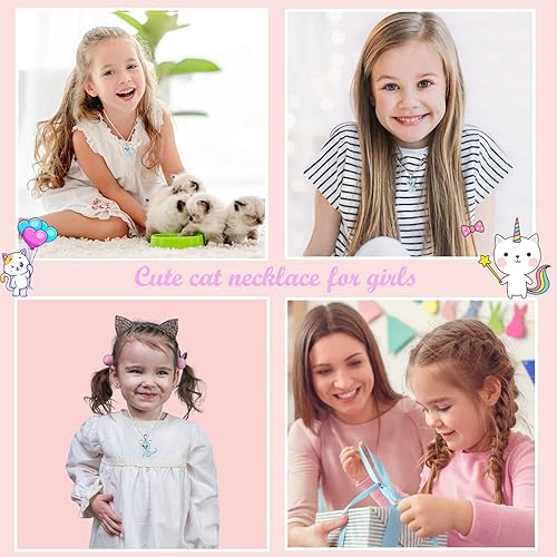 Miniatura 2 de Lanqueen - Collar con colgante de gato, joyería para mujeres y niñas, amantes de los gatos, collar con 18 + 2.4 pulgadas de cadena