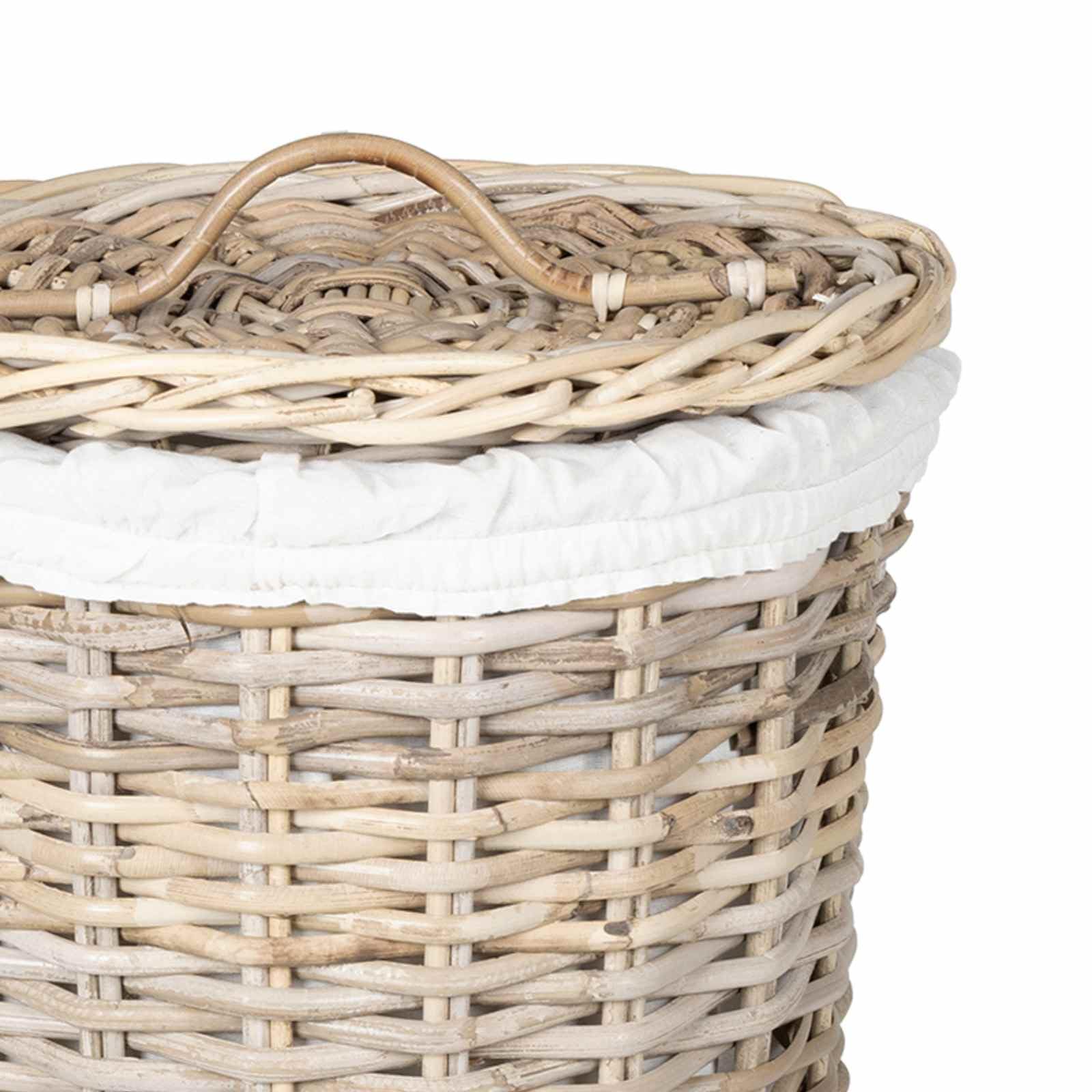 Wäschekorb Mit Deckel 2 Stück Kubu Rattan Grau | Zylindrisch, 42x60 cm und 30x45 cm, Innenfutter aus Belacu-Stoff, für Schlafzimmer und Wohnzimmer