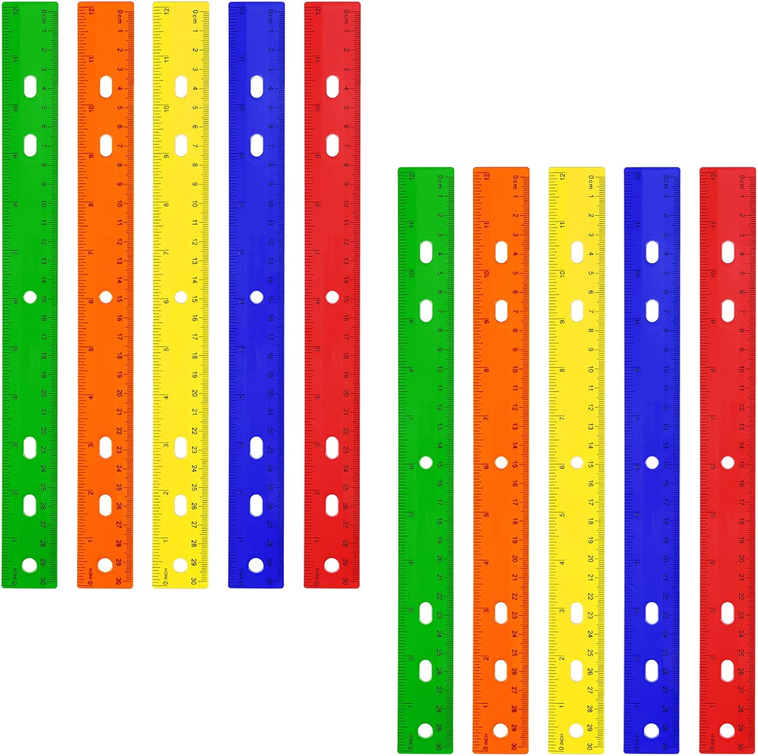 AIEX 10pcs 12 Inch Plastic Rulers, Ruler with Holes Ruler