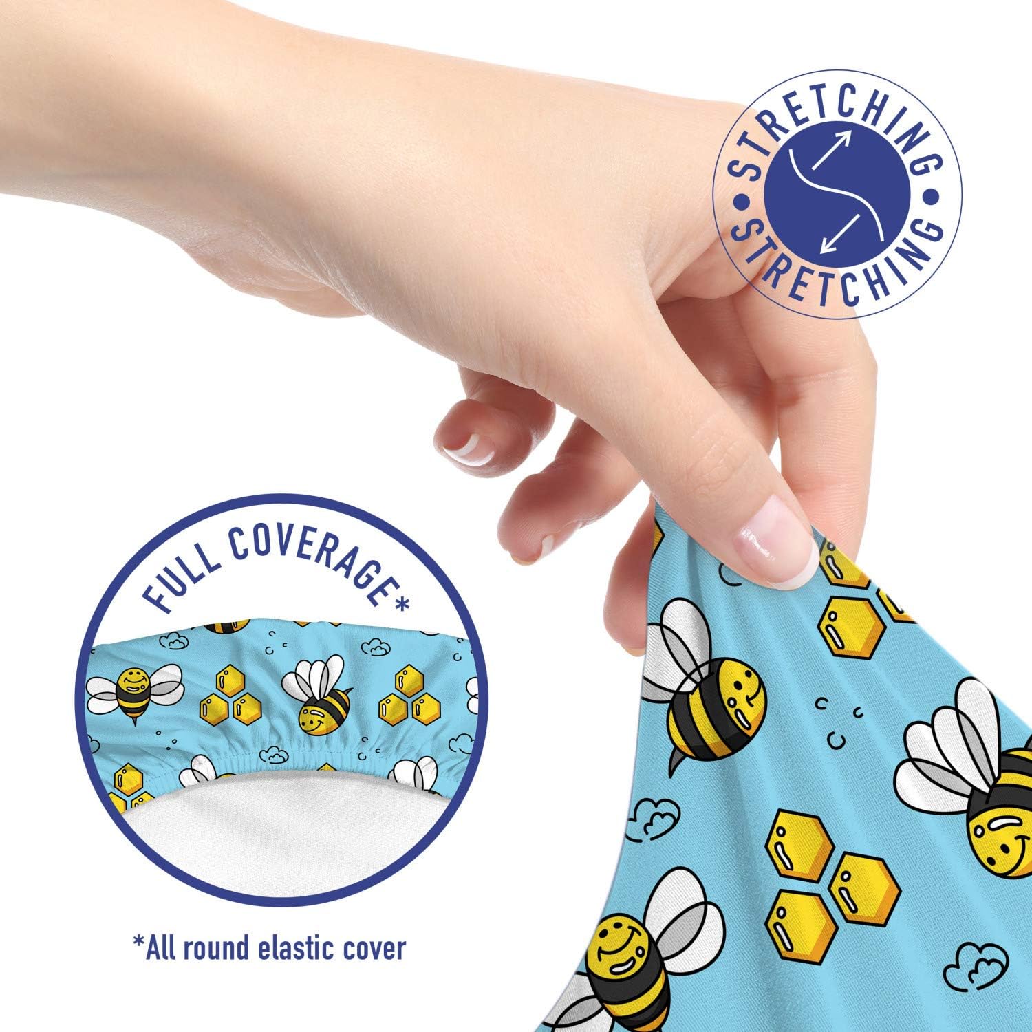 Ambesonne Honey Bee Office Chair Slipcover, Cartoon Style Demonstration of Happy Bugs, Protective Stretch Decorative Fabric Cover, Sky Blue Mustard
