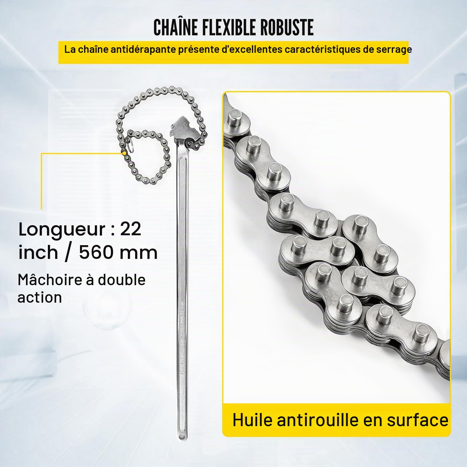 VEVOR Clé à Chaîne Poignée 610 mm Chaîne 560 mm, Clé à Tuyaux en Acier au Carbone, Adaptée à la Réparation de Réservoirs d'Essence, la Plomberie Domestique, l'Entretien des Véhicules Garage Atelier