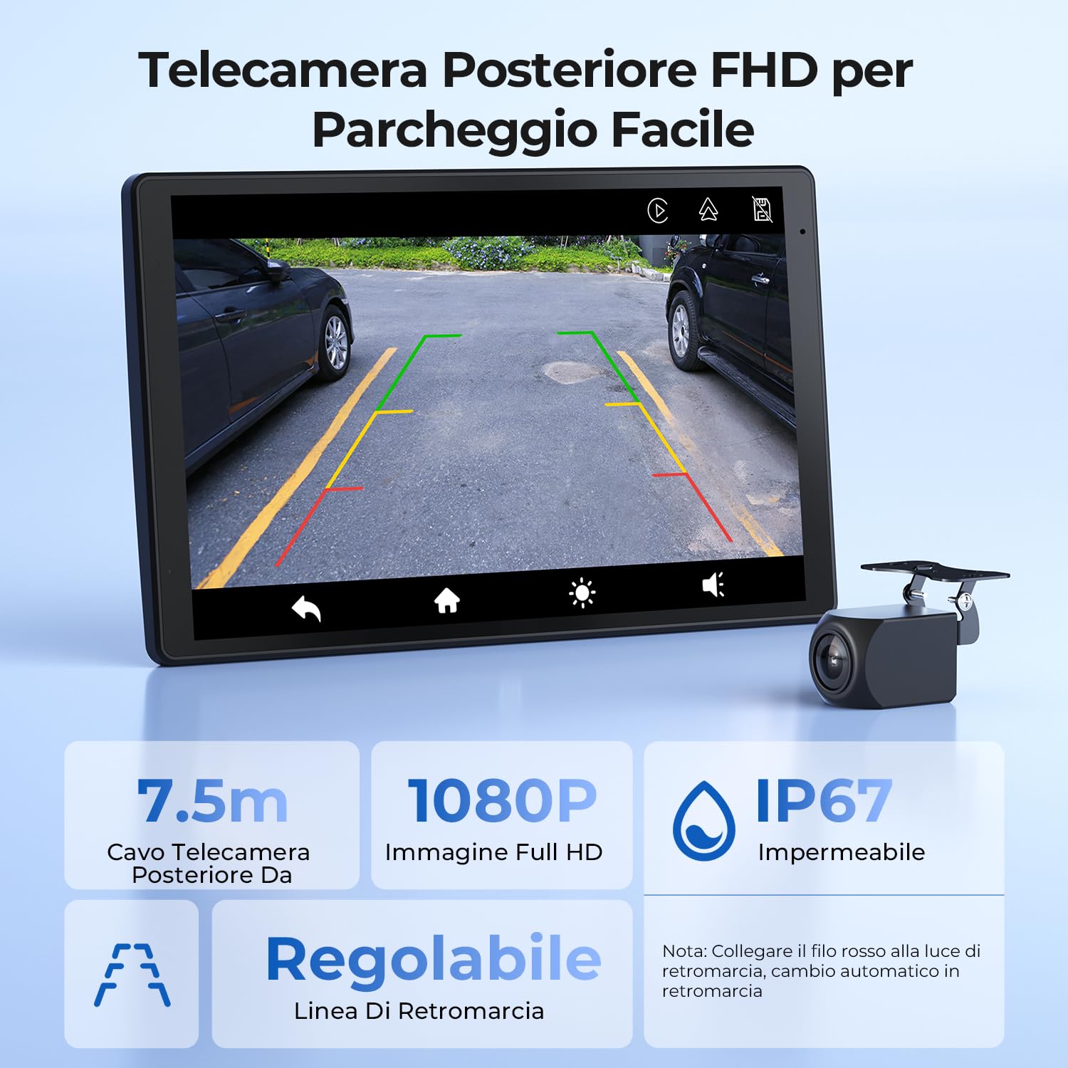 Schermo Portatile 8'' per Apple CarPlay e Android Auto, Display HD 1440x900, Supporto Magnetico, Aggiornamenti OTA, Telecamera di Retromarcia, Bluetooth, Controllo Vocale, Navigazione GPS