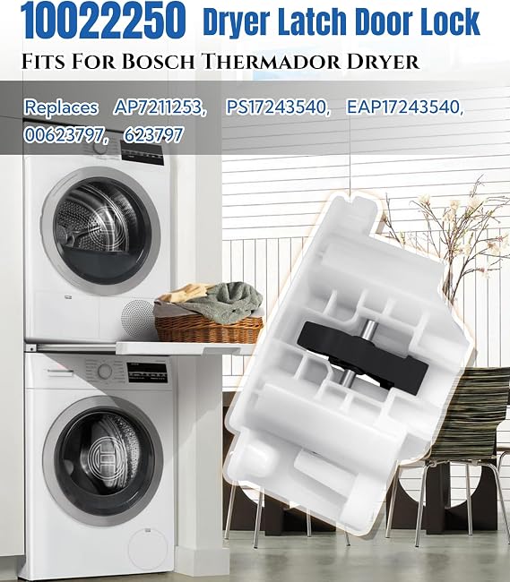 10022250 Dryer Latch Door Lock Compatible with Bosch Thermador Dryer, AP7211253, PS17243540, EAP17243540, 00623797, 623797 Replacement.
