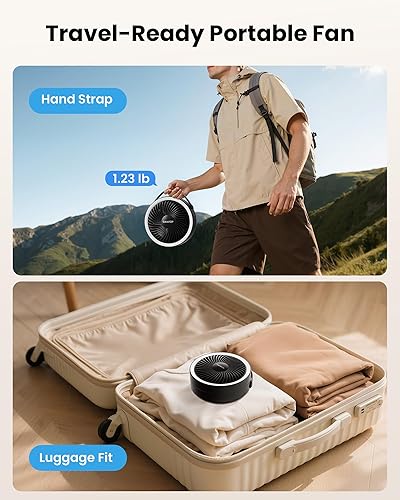 Vista 5 de Gaiatop Ventilador de escritorio pequeño plegable con luz nocturna LED, inalámbrico de 6000 mAh, ventilador portátil recargable por USB, recargable