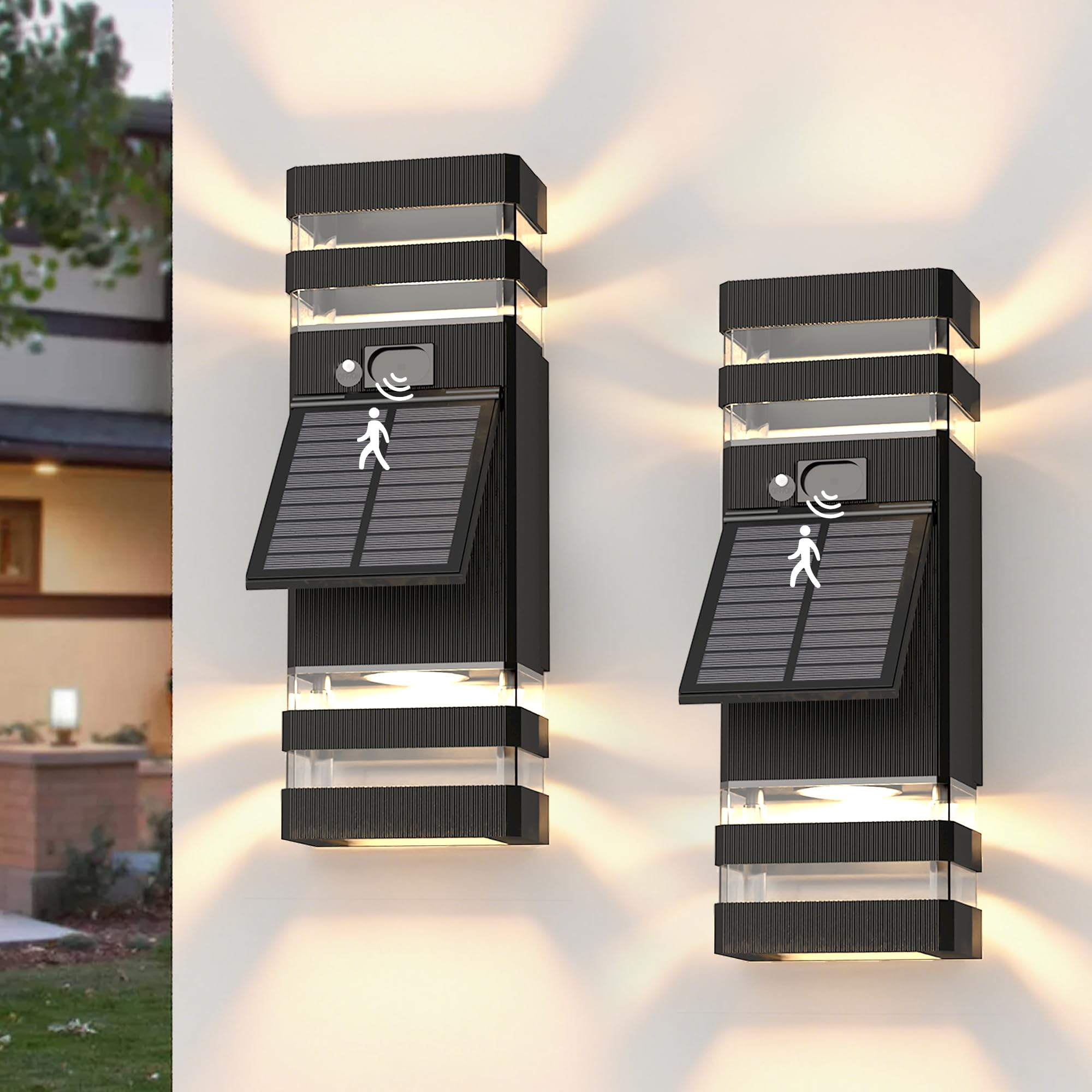 Photo 1 of LOZNDA 2 Pack Solar Porch Light Outdoor with 3 Modes & Motion Sensor, Dusk to Dawn Solar Wall Light IP65 Waterproof, Adjustable Solar Panel Modern Up Down Design for Patio Garage Wall Decorative
