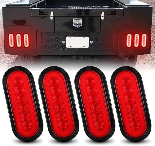 Miniatura 11 de 2 luces de freno traseras ovaladas de 6 pulgadas, color rojo, 6 LED, luces de freno traseras para remolque lateral, para camioneta, RV, camión, con