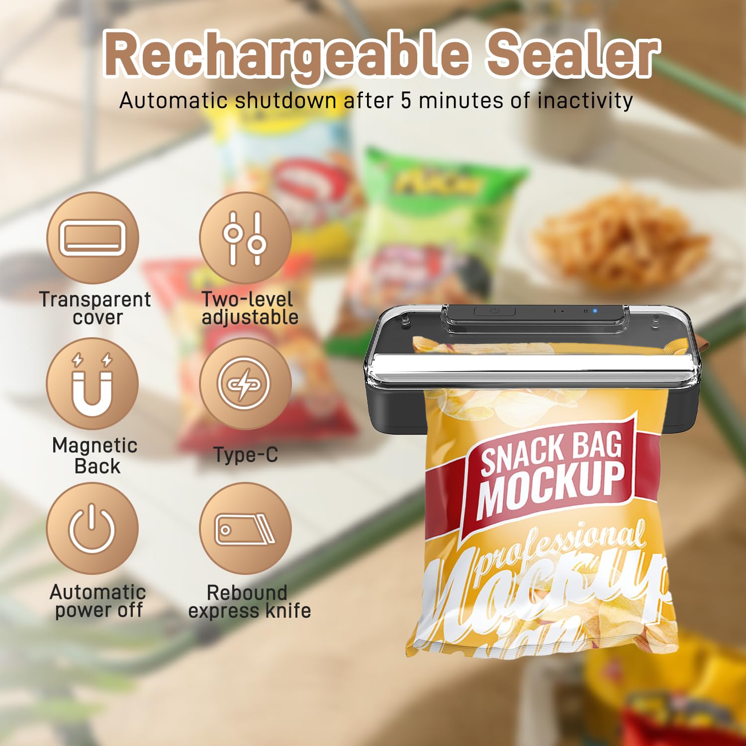 Mini Scelleuse Thermique,Soudeuse Sac Plastique, Portable 2-en-1 avec Cutter et Pied Magnétique - Scellage 2 Niveaux, Rechargeable USB (Auto-Off) - Pour Aliments, Snacks, Sacs Plastiques -Noir