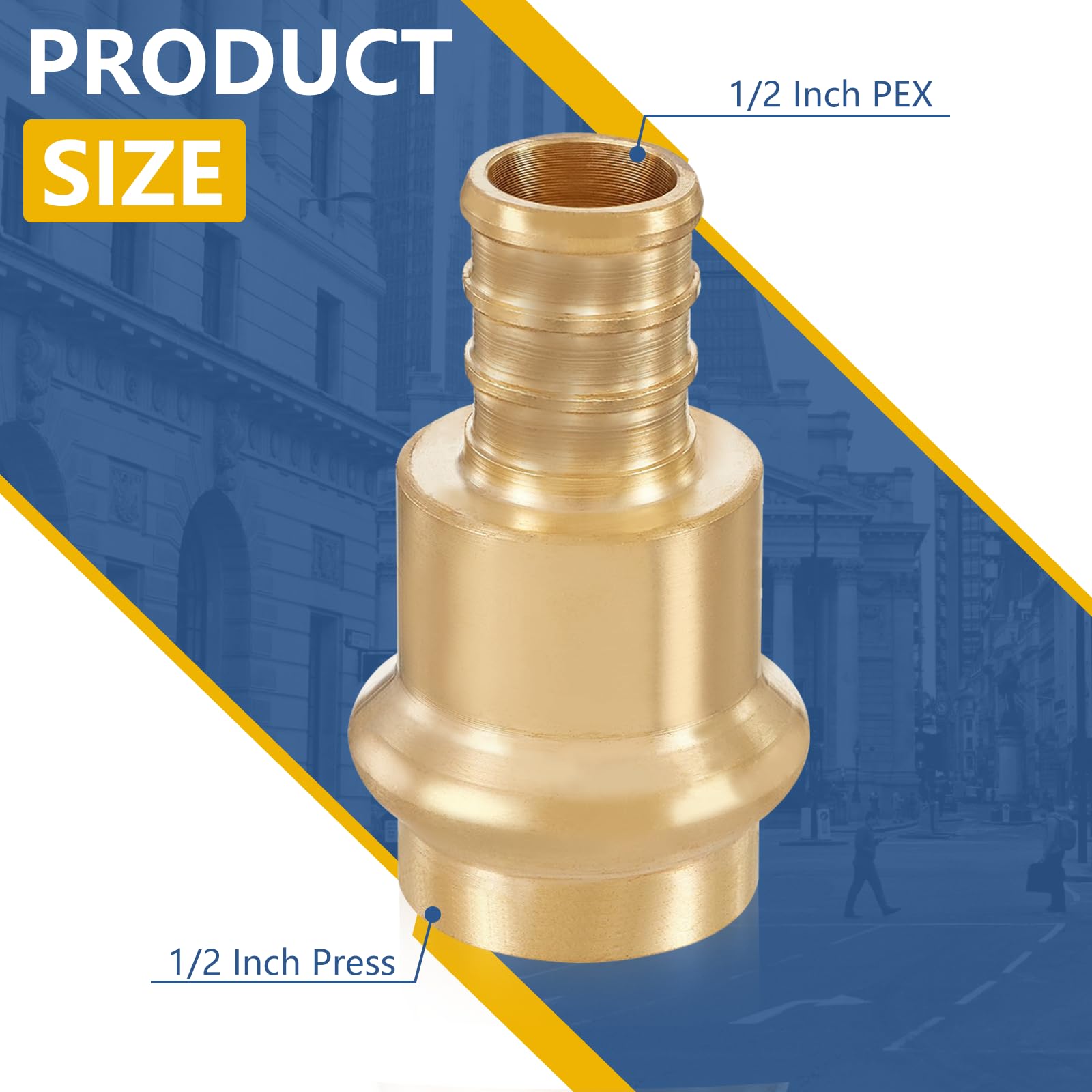 Conectores de presión de cobre PEX de 1/2 pulgada, acoplamiento de presión de 1/2" x acoplamiento de crimpado PEX de 1/2" para conexión de tuberías de cobre y PEX (paquete de 20, material de latón L