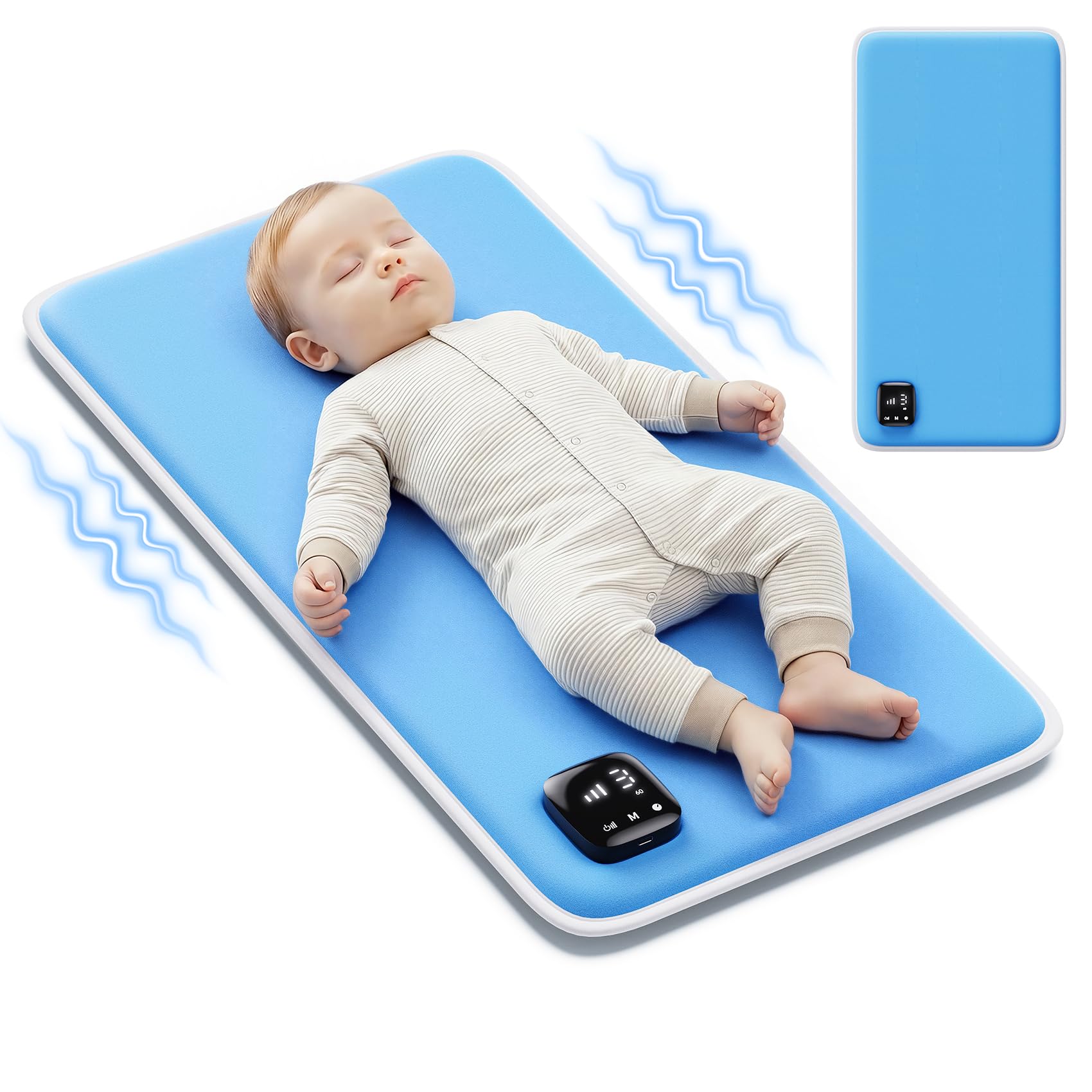 Photo 1 of Baby Vibrating Sleep Soother Mat, Baby Sleep Aid, Vibrating Mattress Pad Sleep Soother, 90 Min Timer, Vibrating Mat for Sleep, Aid to Calm Fussy Newborn for Easier Rest, Infant: 0-12 Months, Azure
