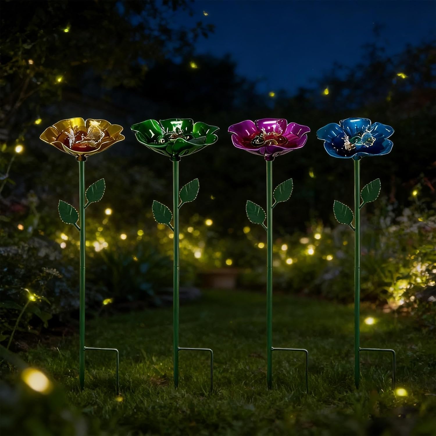 Butterfly Feeder, with Stake Metal Feeding Yard Decor, 4-Piece Bee Watering Feeder Drinking Cup, for Pathway Backyard Farm Patio Lawn Driveway Balcony Outdoor