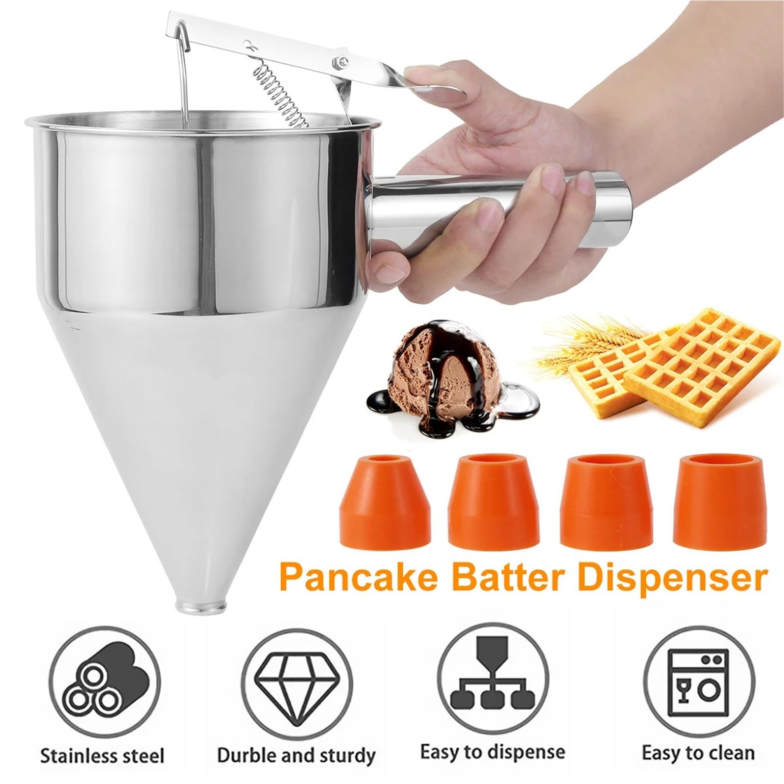 Teigspender Backwerkzeuge Trichterspender mit Griffhalter Cupcake Octopus Balls Edelstahl Teig Bäcker Küchenwerkzeug Zubehör
