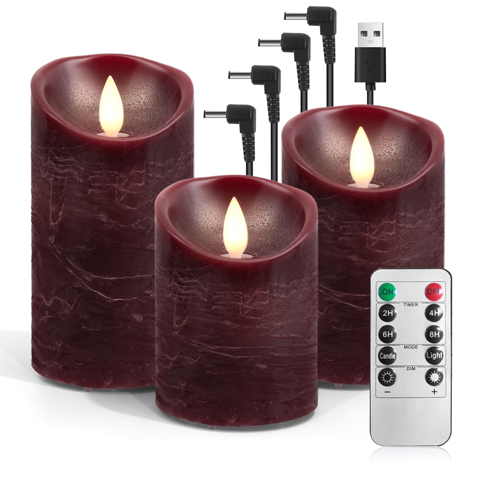 3 Piezas Velas Led Recargables Usb Con Mando A Distancia y Temporizador, Móvil Velas Led Efecto Llama, Velas Recargables Velas Electricas, Velas Sin Llama para Decoración, Acampar - Rojo