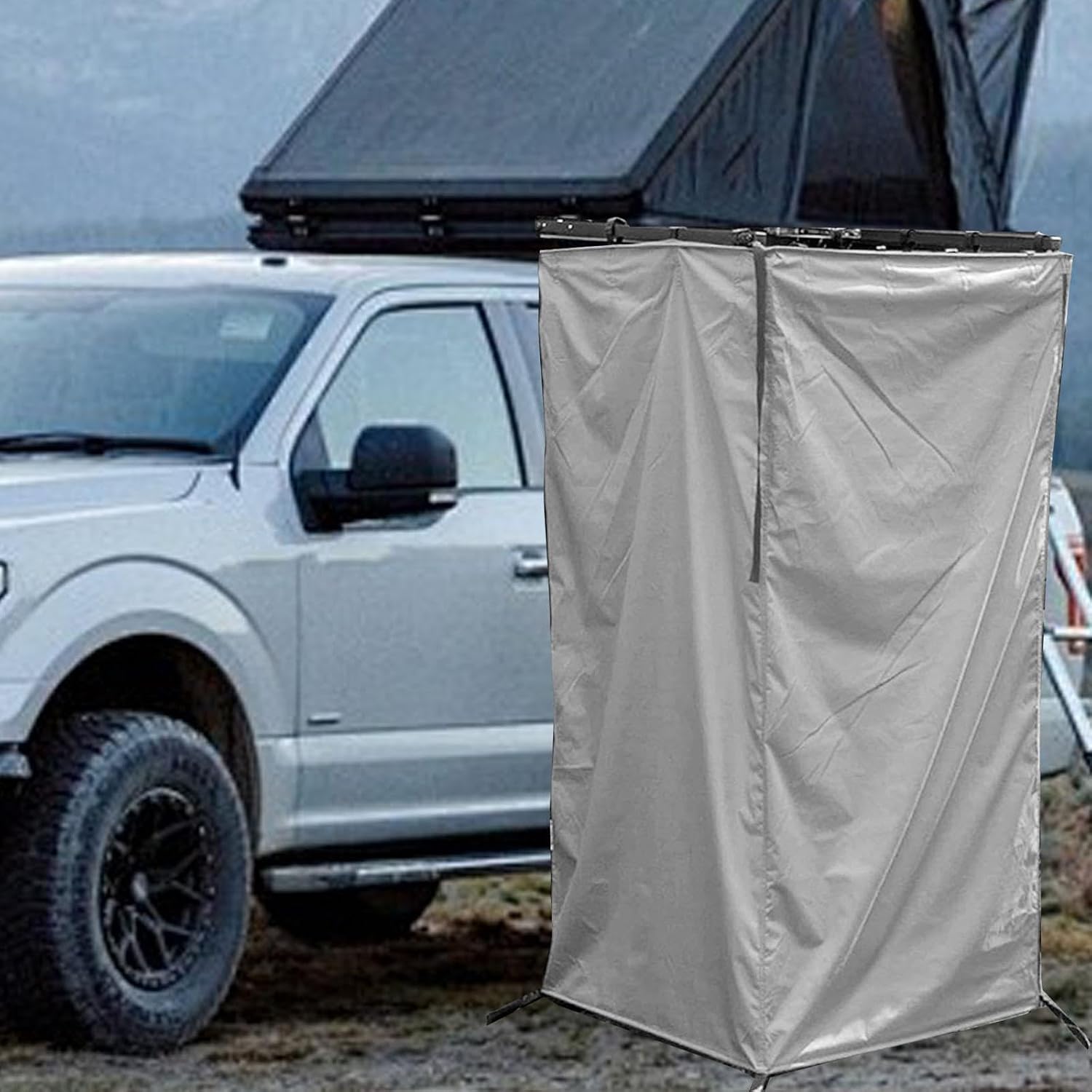 Vehicle Side Shower Tent Changing Room Outdoor Privacy Shelter for SUV Truck Trailer Travel Beach Camping Hiking, Gray