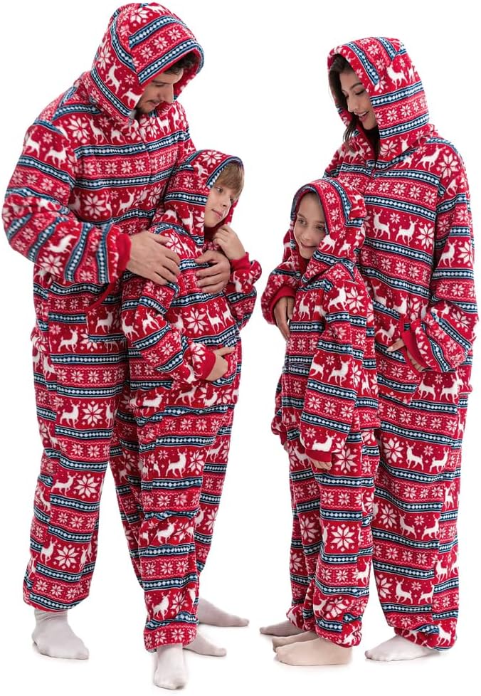 HSCTEK Fuzzy Teddy Fleece Family Christmas Matching Onesie with Hoodie(One Set for Single One) - Image 6