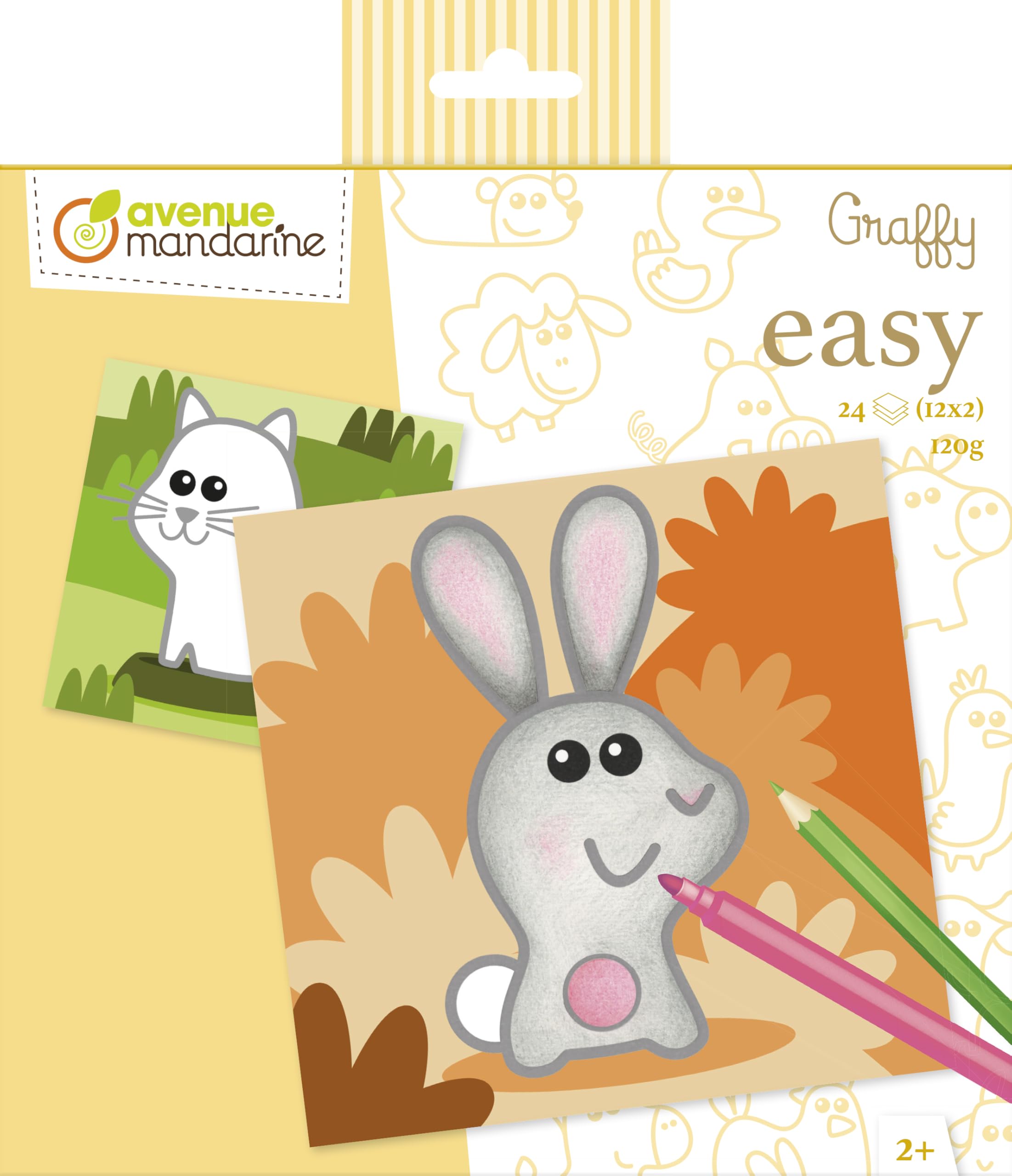 AVENUE MANDARINE GY129C, One Colouring Book Graffy Easy 24 pages 20x20 cm, From 2 years, Farm Animals