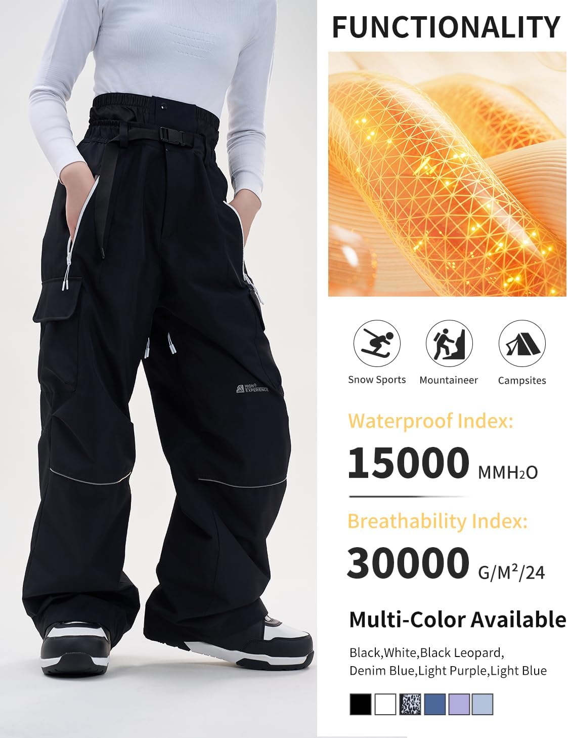 Snowboard Pants for Women Men Baggy Ski Pants Loose Warm Insulation Waterproof Windproof - Image 4