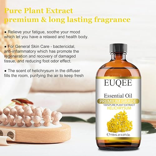 Miniatura 5 de EUQEE Helichrysum - Aceite esencial de 4 onzas, botella grande de aceite de helicriso de alta calidad con cuentagotas de vidrio, ideal para