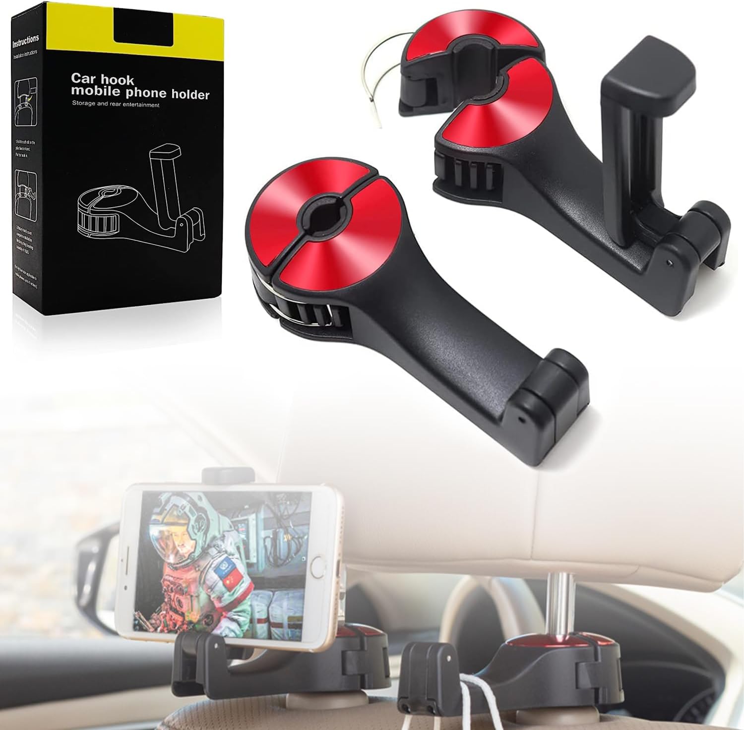 4 Stück Auto Kopfstützen Haken - 360° Drehbar Für Rücksitz