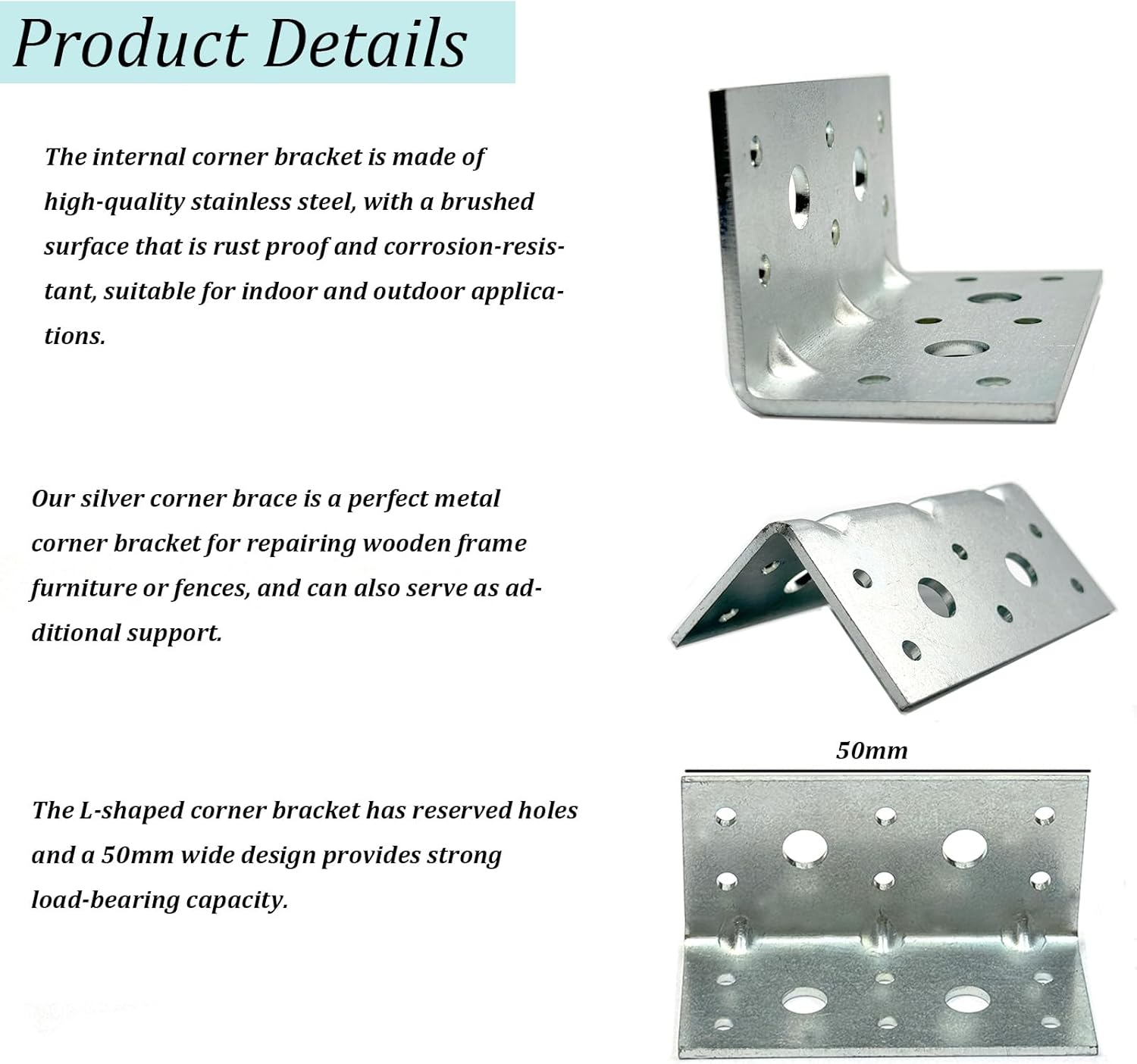 6 PCS Corner Brace, Joint Right Angle Brackets, L Bracket Corner Brace, Carbon Steel Corner Brackets, Heavy Duty Corner Brace, 90 Degree Corner Fastener for Wood Furniture Cabinet Bed Chair