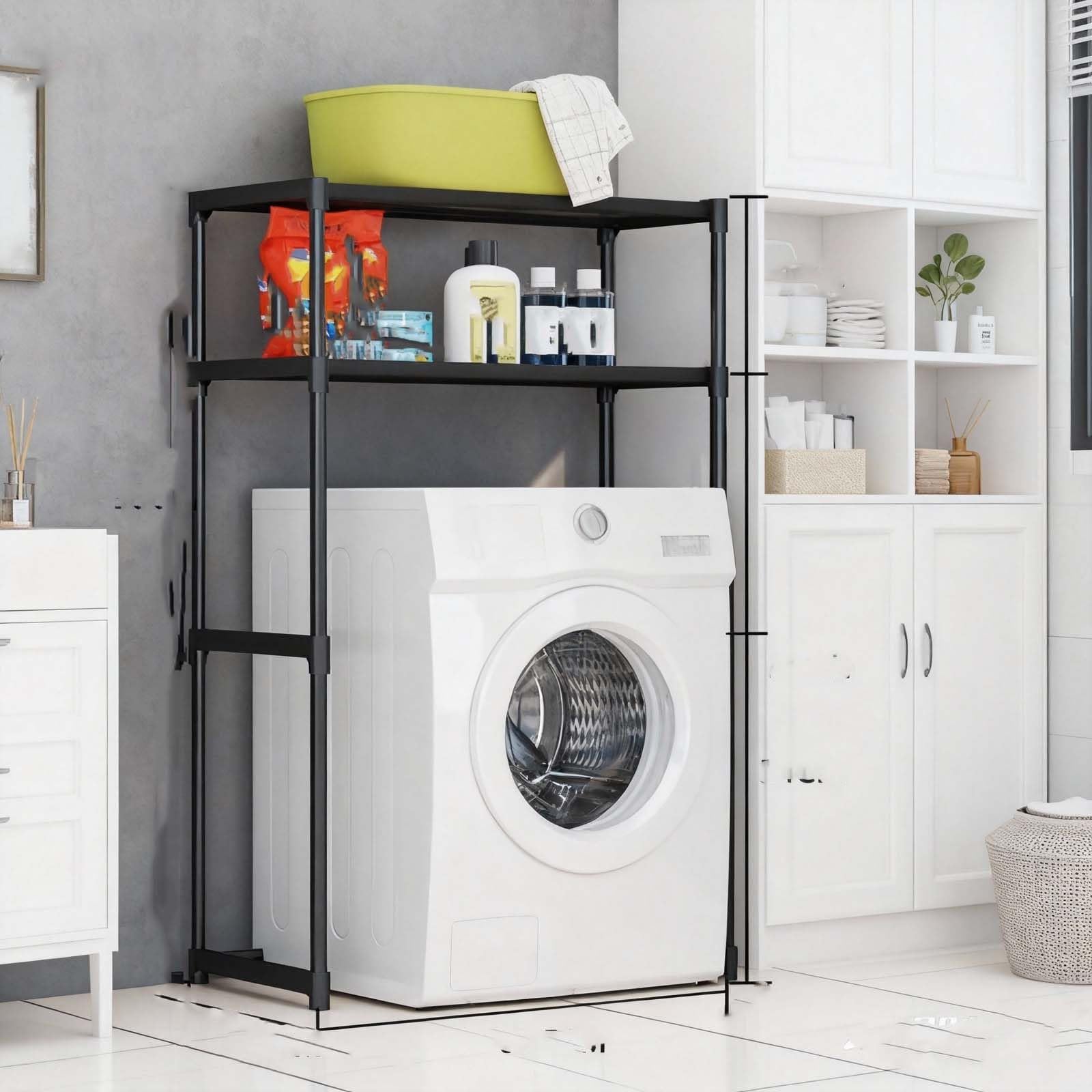 Rangement au-dessus de la machine à laver noir mat 132 cm au design minimaliste