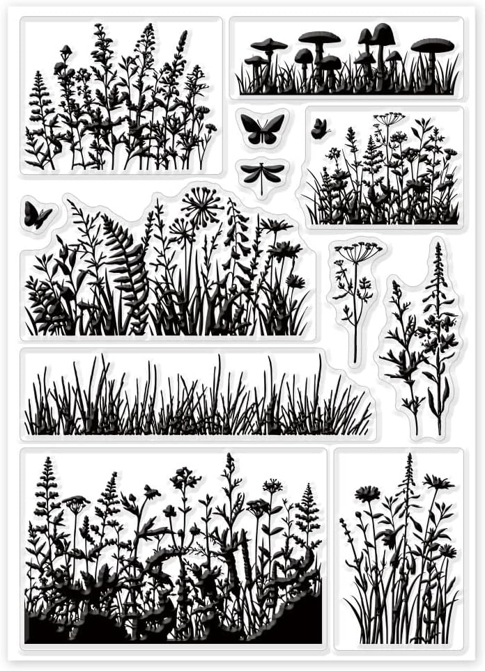 GLOBLELAND Flowers Leaves Silhouette Clear Stamps for DIY Scrapbooking Plants Background Silicone Stamp Seals Transparent Stamps for Cards Making Photo Album Journal Home Decoration 8.27×5.83inch
